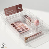 Set 12 Cutii Depozitare Elindor® Organizator pentru Bucatarie si Baie, 4 Marimi, Organizatoare Dulap si Sertare, Cutie pentru Sertar, Frigider, Camara, Baie, Bar, Birou, Cos Multifunctional, Separator Fructe, Legume, Creme, Parfumuri, Plastic Acrilic