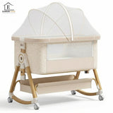 Patut Pliabil Bebelusi Elindor® 4 in 1, Copii 0-12 luni, Leagan Bebe, 6 Trepte de Inaltime Reglabila, Portabil, Plasa Laterala, Roti cu Sistem Blocare, Greutate Maxima 10 kg, Bej