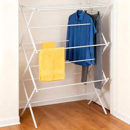Uscator Vertical Elindor® pentru Rufe haine 6 Nivele, Pliabil, 11 Bare pentru Uscare Haine, Suport Fix, Economie de Spatiu, Ideal pentru Interior, Greutate Maxima Suportata 14.5 kg, 37 × 75 × 106 cm, Alb