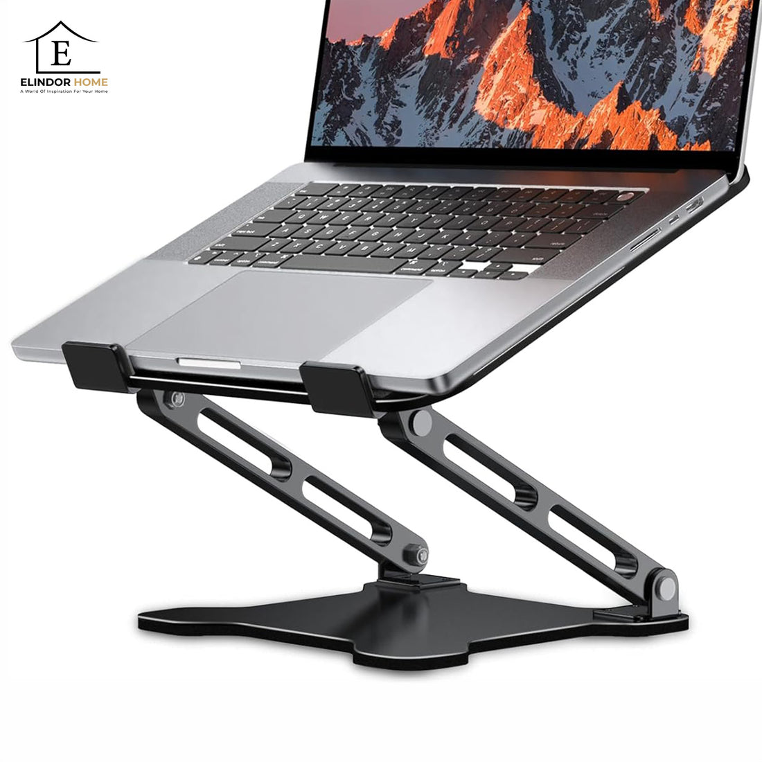 Suport Ergonomic Elindor® pentru Laptop si Tableta, Masa Portabila, Stand cu Baza Reglabila pe Inaltime, Universal, Baza Antiderapanta, Compatibil cu Laptopuri de 10-15.6 Inch, Ideal pentru Birou, Acasa, Calatorii, Negru