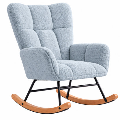 Fotoliu Balansoar Elindor® cu Spatar, Ergonomic, Cadru Solid din Otel, Ideal pentru Living, Dormitor, Camera Copilului, 68 x 88 x 93 cm, Gri Albastrui Deschis
