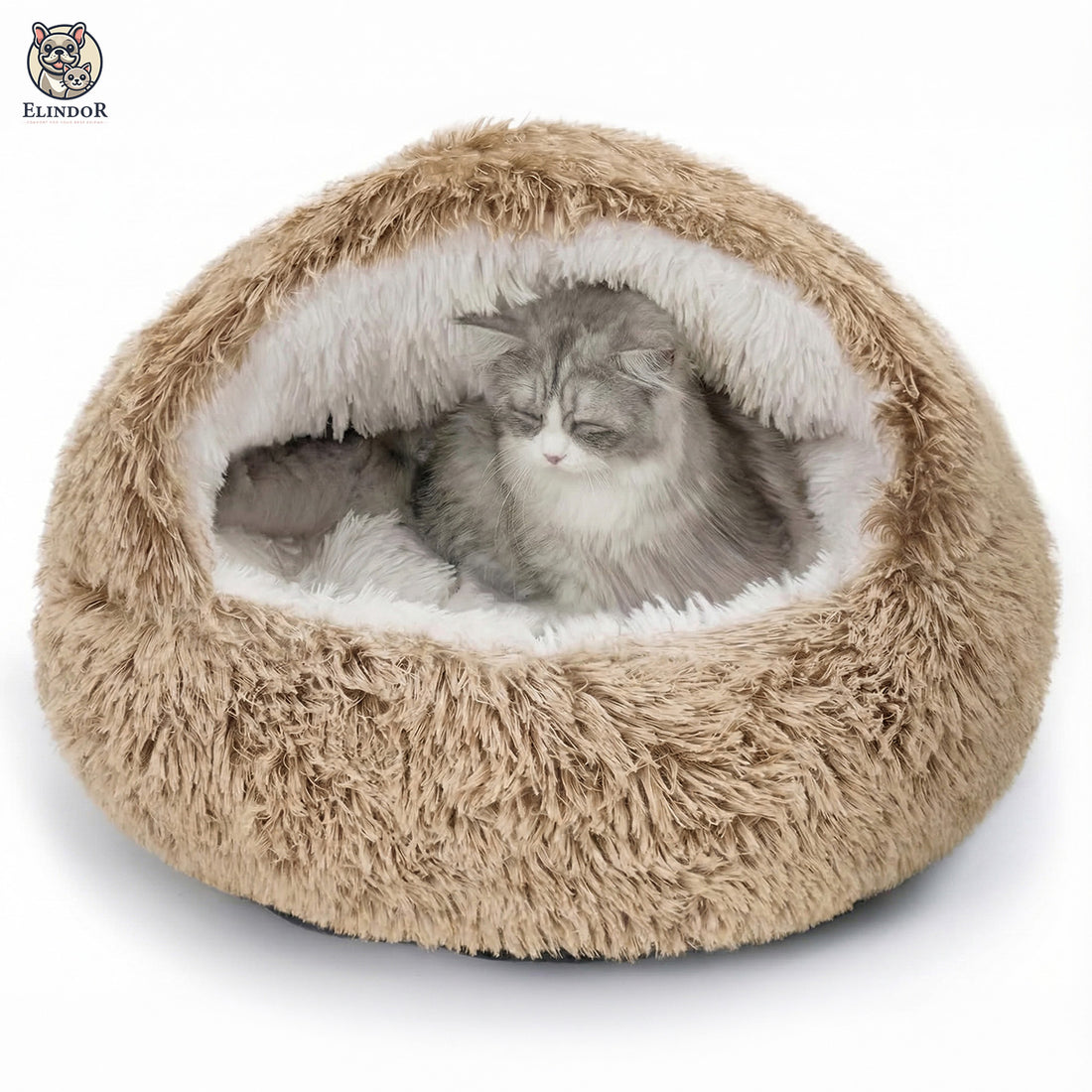 Pat Confortabil pentru Caini si Pisici Elindor® Rotund, Culcus Moale Antiderapant, Potrivit pentru Caine si Pisica de Talie Mica si Medie, Ideal in Orice Anotimp, in Casa, 60 × 60 × 16 cm, Maro