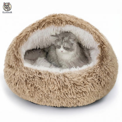 Pat Confortabil pentru Caini si Pisici Elindor® Rotund, Culcus Moale Antiderapant, Potrivit pentru Caine si Pisica de Talie Mica si Medie, Ideal in Orice Anotimp, in Casa, 60 × 60 × 16 cm, Maro