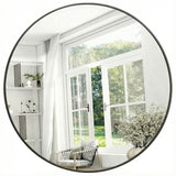 Oglinda Rotunda Neagra Elindor® Decorativa, Moderna si Eleganta, Reflexie HD, Sticla fara Distorsiuni, Ideala pentru Dormitor, Living, Birou, Dressing, Hol, Rama Metalica, Diametru 105 cm