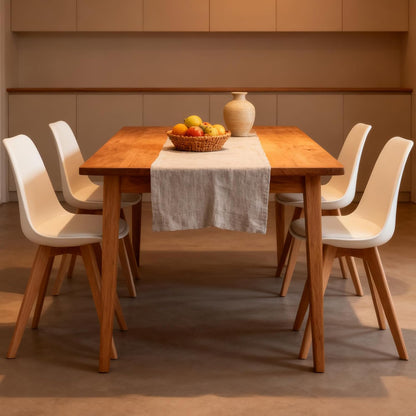 Set 4 Scaune Bucatarie Albe Elindor® din Piele Ecologica, Picioare din Lemn, Scaun Confortabil, Perna Sezut, Elegant, pentru Bucatarie, Dormitor, Living, 50 x 45 x 81 cm