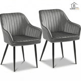 Set 2 Scaune Elindor® Ergonomice, Design Contemporan, Scaun cu Spatar si cu Manere, din Catifea cu Picioare Metalice Negre, Potrivite pentru Living, Bucatarie, Birou, Dormitor, 90x60x45 cm, Gri