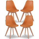 Set 4 Scaune Bucatarie Elindor® din Piele Ecologica, Picioare din Lemn, Scaun Confortabil, Perna Sezut, Elegant, pentru Bucatarie, Dormitor, Living, 50 x 45 x 81 cm, Portocaliu