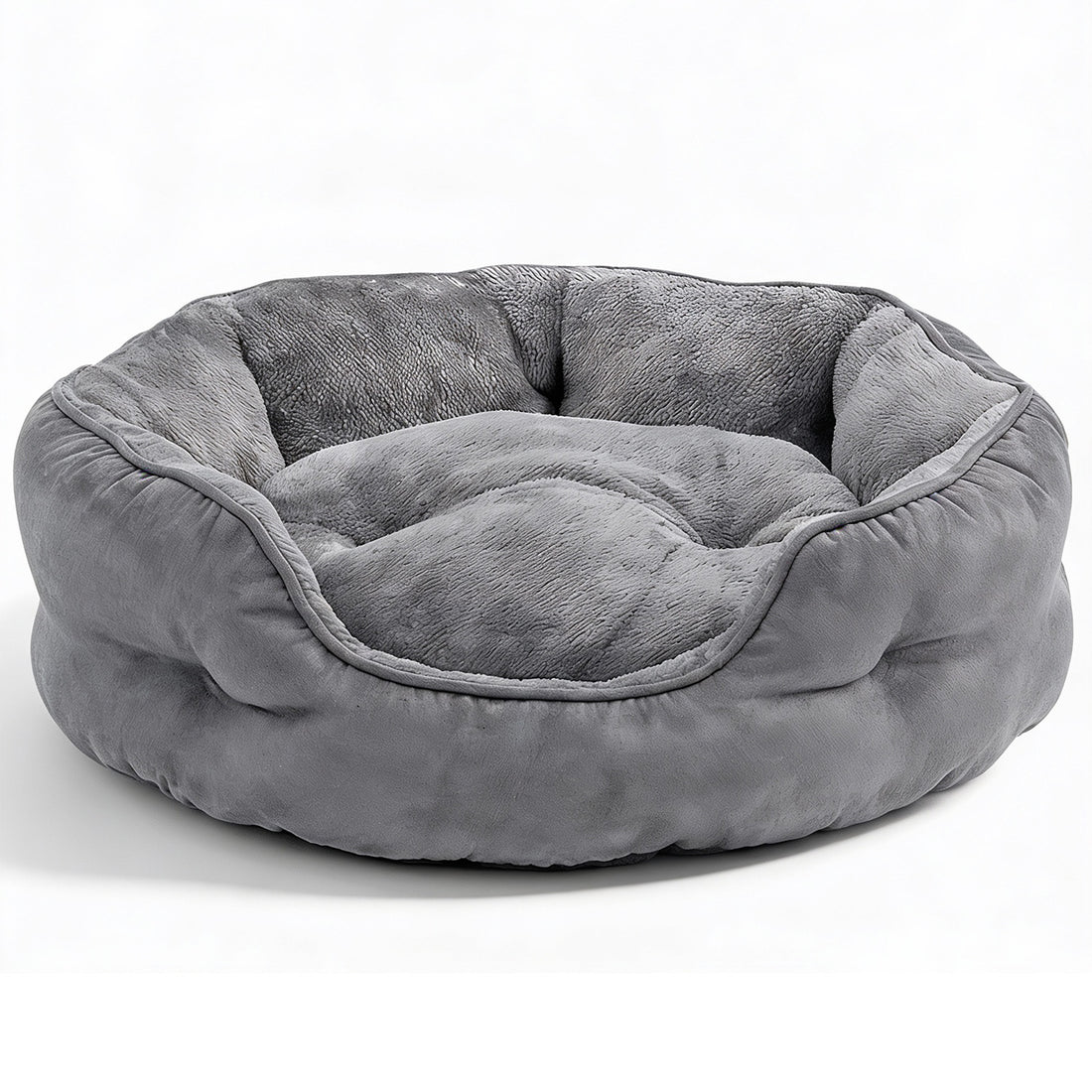 Pat Confortabil pentru Caini si Pisici Elindor® Rotund, Culcus Moale Antiderapant, Potrivit pentru Caine si Pisica de Talie Mica si Medie, Ideal in Orice Anotimp, in Casa, Marimea S, 50x50x16 cm, Gri