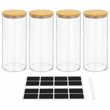Set 4 Borcane din Sticla Elindor® cu Capac Ermetic din Bambus, Borcan 1400 ml, Marker si Etichete Incluse, Ideal pentru Condimente, Fructe Uscate, Cafea, Zahar, Recipient Depozitare in Bucatarie, 20 × 10 cm, Transparent