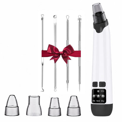 Aparat pentru Puncte Negre Elindor® Aspirator Reglabil, 4 Capete Incluse, 3 Trepte de Viteza, Ingrijirea Tenului, Alb