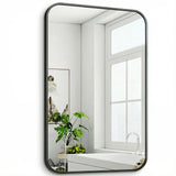 Oglinda Decorativa 90x60 cm Elindor® Agatare pe Perete sau Sprijinita, Rama Neagra, Dreptunghiulara, Colturi Rotunjite, Moderna si Eleganta, Reflexie HD, Sticla fara Distorsiuni, Ideala pentru Dormitor, Living, Birou, Dressing, Hol, Baie