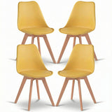Set 4 Scaune Bucatarie Elindor® din Piele Ecologica, Picioare din Lemn, Scaun Confortabil, Perna Sezut, Elegant, pentru Bucatarie, Dormitor, Living, 50 x 45 x 81 cm, Galben