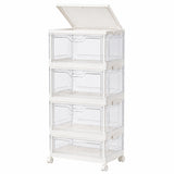 Organizator 4 Nivele Elindor® Carucior cu Roti, Modular, Ajustabil, Raft Mobil Organizare Baie, Camara, Birou, Bar, Dulap pentru Depozitare Legume, Fructe, Detergenti, Parfumuri, Haine, 4x Cutie Detasabila, 38 x 27 x 84 cm, Transparent