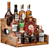 Raft Expunere Sticle Elindor®, Suport Bauturi 3 Niveluri pentru Bar sau Bucatarie, din Lemn, Design Vintage, pentru Vin, Whiskey, Rom, 40 × 30 × 23.8 cm, Maro