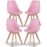 Set 4 Scaune Bucatarie Roz Elindor® din Piele Ecologica, Picioare din Lemn, Scaun Confortabil, Perna Sezut, Elegant, pentru Bucatarie, Dormitor, Living, 50 x 45 x 81 cm