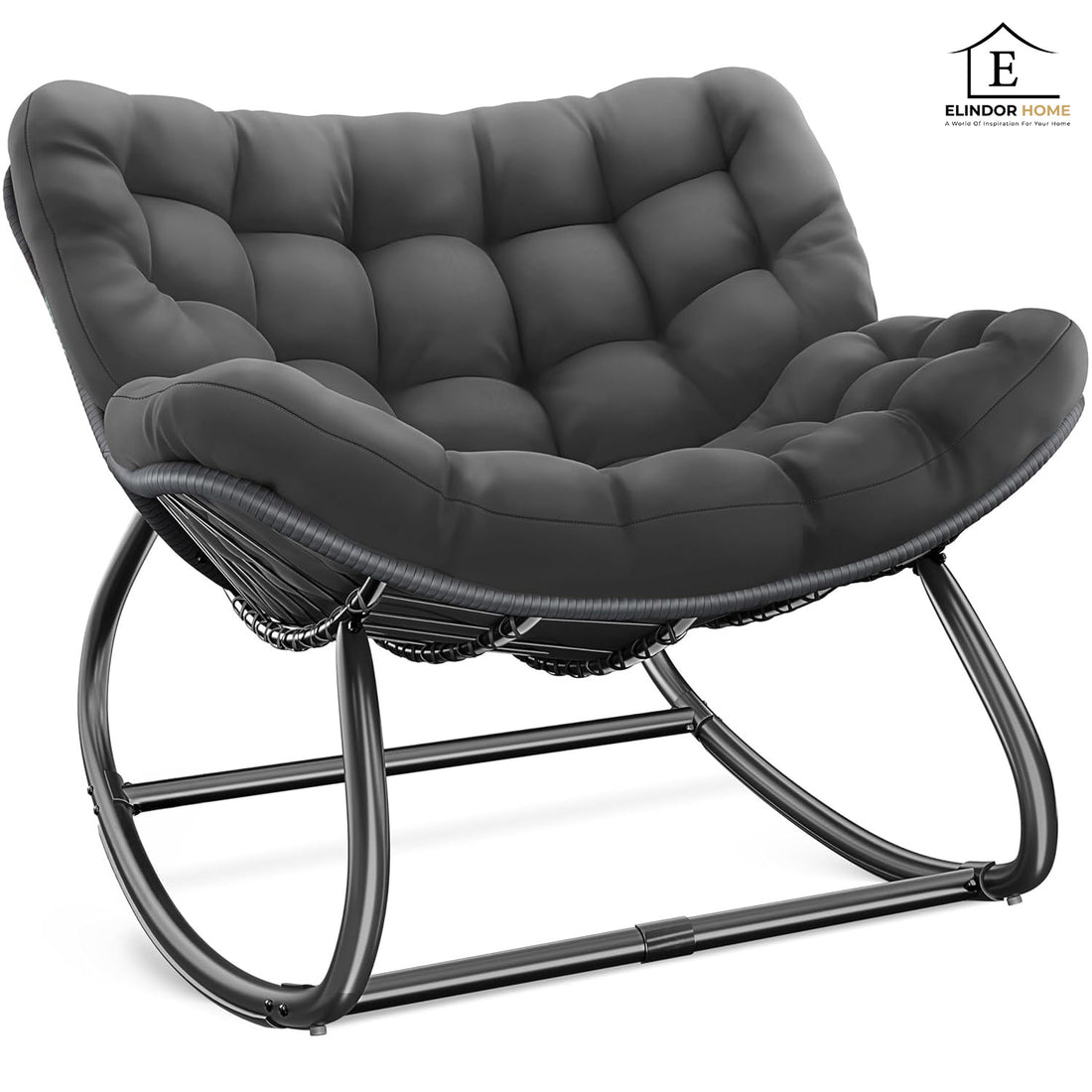 Fotoliu Balansoar Elindor® cu Spatar, Ergonomic, Cadru Solid din Otel, Suporta 120 kg, Ideal pentru Living, Dormitor, Exterior, Terasa, Negru