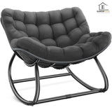 Fotoliu Balansoar Elindor® cu Spatar, Ergonomic, Cadru Solid din Otel, Suporta 120 kg, Ideal pentru Living, Dormitor, Exterior, Terasa, Negru