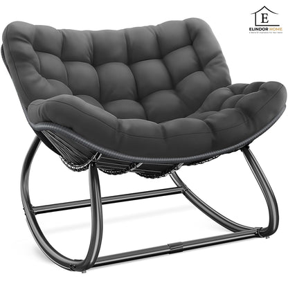 Fotoliu Balansoar Elindor® cu Spatar, Ergonomic, Cadru Solid din Otel, Suporta 120 kg, Ideal pentru Living, Dormitor, Exterior, Terasa, Negru