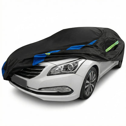 Prelata Auto Premium Elindor® Impermeabila, Protectie UV, Antisoare, Praf, Ploaie si Zapada, Toate Anotimpurile, Husa Exterior, Huse Protectie Completa, Universala, Accesorii Masina, Marime Sedan XL, 483 × 178 × 120 cm, Negru