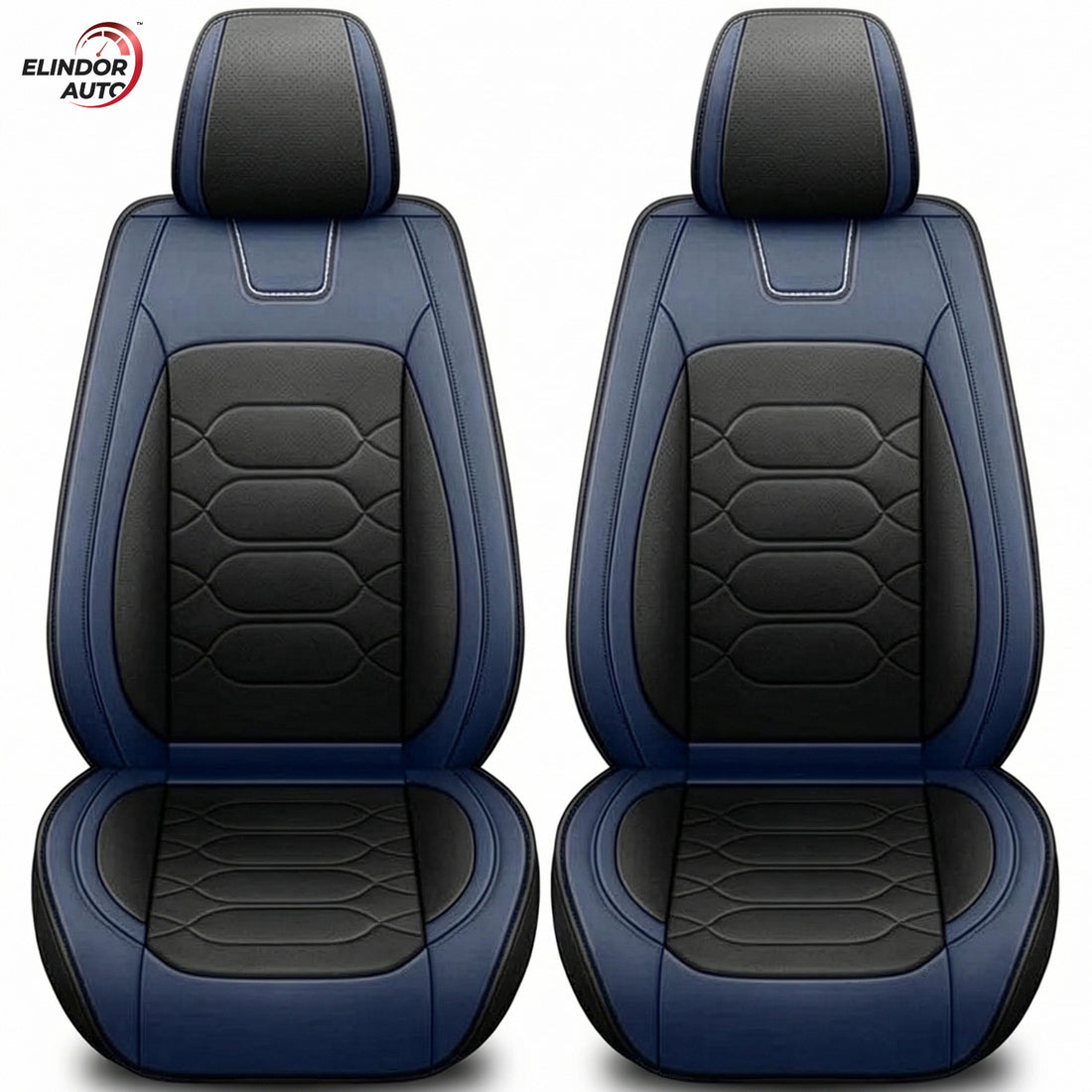 Set 2 Huse Scaune Auto Elindor® Universale, Acoperire 360°, Husa pentru Protectie Sezut si Spatar Scaun Fata, Impermeabila, Piele Ecologica, Accesorii Masina Huse Interior, Albastru