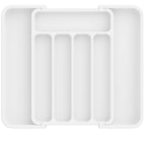 Organizator Elindor® pentru Tacamuri si Ustensile de Bucatarie, 5-7 Compartimente, Sertar Extensibil, Suport Ajustabil pentru Cutite, Linguri, Furculite, Accesorii Bucatarie, Separator Sertar, 32 × 22 × 4 cm, Alb