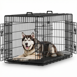 Cusca pentru Animale Elindor® Pliabila, Potrivita pentru Caini de Talie Medie si Mare de 23 Kg, Utilizare in Interior si Exterior sau Calatorii, cu 2 Usi, Baza din Plastic Detasabila, 2 Manere pentru Transport, Marime XXL, 107×69.5×75 cm,