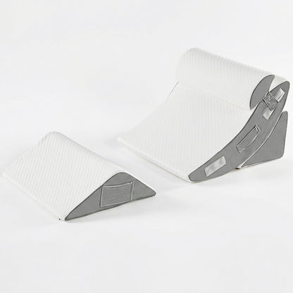 Perna Ortopedica Triunghiulara Elindor® pentru Pat, Perna din Spuma cu Memorie, Set 4 Piese, Suport Spate, Cap, Post-Operator, Anti-Reflux, Antisforait, Antirid, Husa Detasabila cu Fermoar, Reglabil cu Velcro, 57 x 57 cm, Alb / Gri