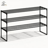 Organizator pentru Pantofi Elindor® Pantofar cu 3 Nivele Mari, Fara Gauri, Suport Metalic pentru Papuci, Dulap Hol, Dormitor, Economisire Spatiu, Depozitare Incaltaminte, 30 × 92 × 55 cm, Negru