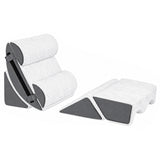 Set 6 Perne Ortopedice Elindor® Wedge pentru Pat, Perna Spuma cu Memorie, Hipoalergenica, Suport Spate, Picioare, Genunchi, Post-Operator, Anti-Reflux, Antisforait, Antirid, Pliabile, Huse Bumbac Aspect Catifea, Reglabile 60 cm, Alb/Gri