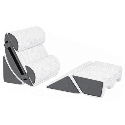 Set 6 Perne Ortopedice Elindor® Wedge pentru Pat, Perna Spuma cu Memorie, Hipoalergenica, Suport Spate, Picioare, Genunchi, Post-Operator, Anti-Reflux, Antisforait, Antirid, Pliabile, Huse Bumbac Aspect Catifea, Reglabile 60 cm, Alb/Gri