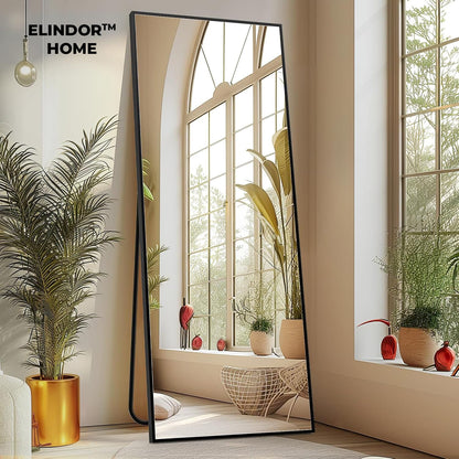 Oglindă Elindor® de Podea sau Perete, 150x40 cm, Cadru din Aluminiu, Design Dreptunghi, Negru