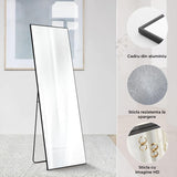 Oglindă Elindor® de Podea sau Perete, 150x40 cm, Cadru din Aluminiu, Design Dreptunghi, Negru