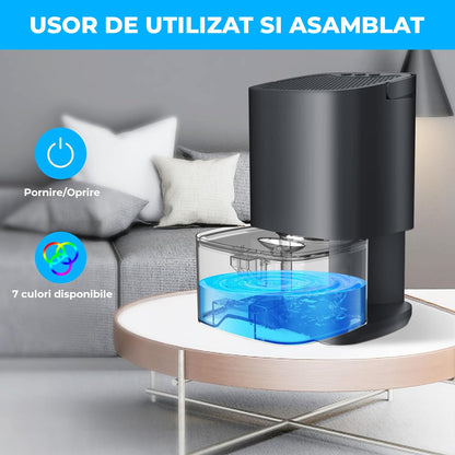 Dezumidificator Portabil Elindor®, Oprire Automată, Rezervor 1L, Lumini LED, Negru