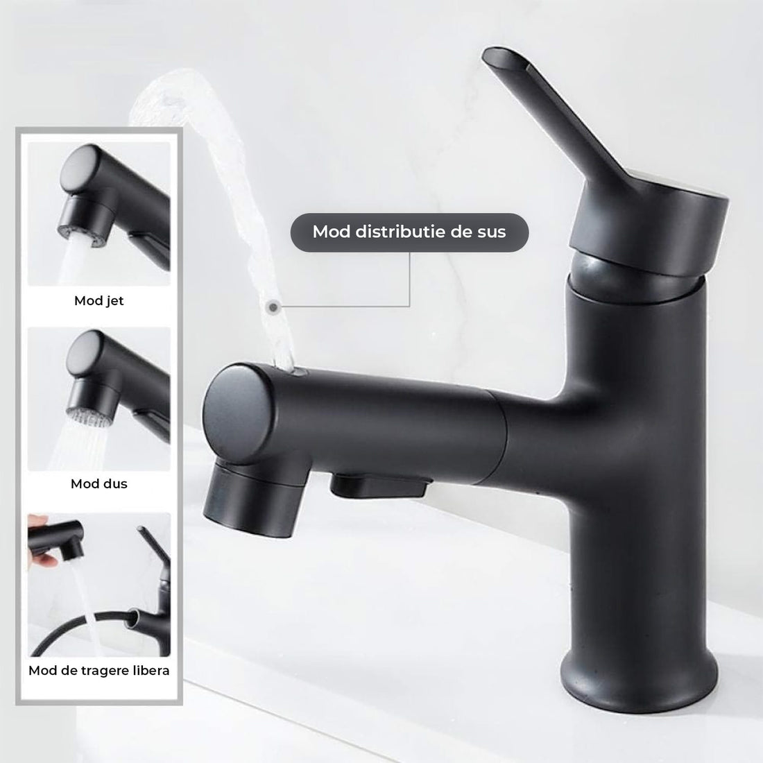 Baterie Lavoar Baie Elindor®, Dus Extractabil, Mod Tasnitoare, Negru