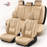 Set 5 Huse Auto Elindor® pentru Scaune, Piele Ecologica Impermeabila, Rezistente la Zgarieturi, Cu Suport Lombar, Instalare Usoara, Protectie Interior, Compatibile cu Civic, Duster, Golf, Passat, Qashqai, X5, Bej