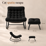 Set Fotoliu Balansoar cu Taburet Elindor®, Scaun Relaxare cu Suport pentru Picioare, Perne Groase Capitonate, Cadru Metalic din Otel, Leganare Lina, Benzi Antiderapante, pentru Living, Balcon si Terasa, Negru