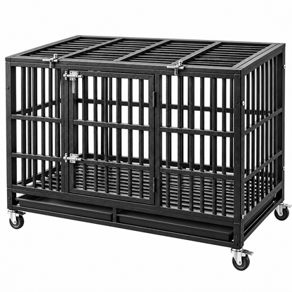 Cusca pentru Animale Elindor®, Potrivita pentru Caini de Talie Medie si Mare, cu Roti, Baza Ranfortata, Usa cu Sistem de Inchidere, Utilizare in Interior si Exterior, Marime XXL, 120 x 76 x 90 cm, Negru