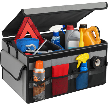 Organizator Negru Portbagaj Auto Elindor®, Cutie Pliabila, Geanta Depozitare, Compartimentare Practica, Accesorii Interior Masina, Plasa Elastica, Suport Bagaje, Organizare Rapida