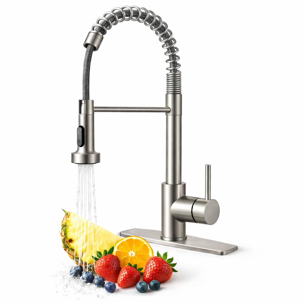 Baterie Bucatarie Elindor®, Robinet Profesional cu Pipa Flexibila, Cap de Dus cu 2 Functii, Jet Reglabil, Montaj Simplu, Rezistenta La Coroziune, Otel Inoxidabil, Chrom