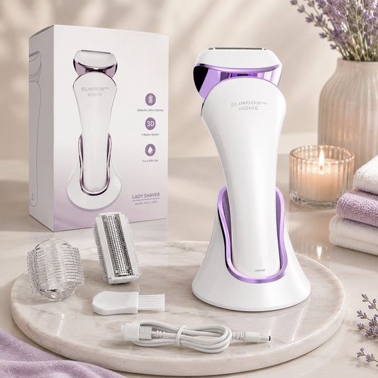 Aparat de Ras Femei Elindor® 3 in 1 Umed Uscat, Epilator Electric Dama USB, Trimmer Corp 3 Lame Detasabile IPX6, 900mAh, Epilare Maini Picioare Axile Inghinal Zona intima, Mov