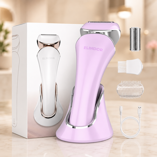 Aparat de Ras Electric Elindor® pentru Femei, 3-In-1, USB Reincarcabil, Ras Uscat/Umed, Mov