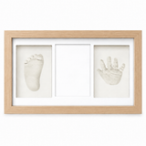 Set Amprente Bebe Elindor®, Rama Foto pentru Manute si Picioruse, Kit cu Lut cu Uscare la Aer, Pensula, Litere si Cifre Decorative, 3 Spatii pentru Amintiri, 33 x 20 cm, Bej