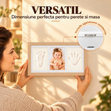Set Amprente Bebe Elindor®, Rama Foto pentru Manute si Picioruse, Kit cu Lut cu Uscare la Aer, Pensula, Litere si Cifre Decorative, 3 Spatii pentru Amintiri, 33 x 20 cm, Bej