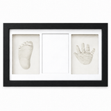 Set Amprente Bebe Elindor®, Rama Foto pentru Manute si Picioruse, Kit cu Lut cu Uscare la Aer, Pensula, Litere si Cifre Decorative, 3 Spatii pentru Amintiri, 33 x 20 cm, Negru
