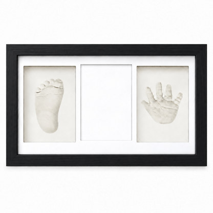 Set Amprente Bebe Elindor®, Rama Foto pentru Manute si Picioruse, Kit cu Lut cu Uscare la Aer, Pensula, Litere si Cifre Decorative, 3 Spatii pentru Amintiri, 33 x 20 cm, Negru