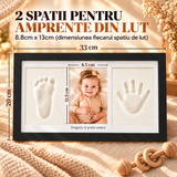 Set Amprente Bebe Elindor®, Rama Foto pentru Manute si Picioruse, Kit cu Lut cu Uscare la Aer, Pensula, Litere si Cifre Decorative, 3 Spatii pentru Amintiri, 33 x 20 cm, Negru