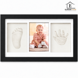 Set Amprente Bebe Elindor®, Rama Foto pentru Manute si Picioruse, Kit cu Lut cu Uscare la Aer, Pensula, Litere si Cifre Decorative, 3 Spatii pentru Amintiri, 33 x 20 cm, Negru