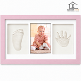Set Amprente Bebe Elindor®, Rama Foto pentru Manute si Picioruse, Kit cu Lut cu Uscare la Aer, Pensula, Litere si Cifre Decorative, 3 Spatii pentru Amintiri, 33 x 20 cm, Roz