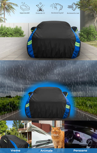 Prelata Auto Premium Elindor® Impermeabila, Protectie UV, Antisoare, Praf, Ploaie si Zapada, Toate Anotimpurile, Husa Exterior, Huse Protectie Completa, Universala, Accesorii Masina, Marime Hatchback, 350 × 170 × 150 cm, Gri