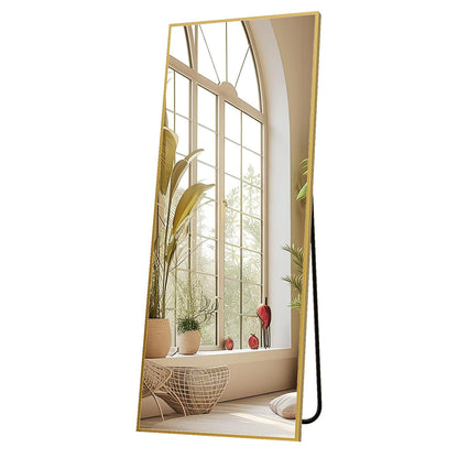 Oglindă Elindor® de Podea sau Perete, 150x40 cm, Cadru din Aluminiu, Design Dreptunghi, Auriu